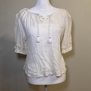 Justice White Lace Sequin Blouse XS Romantic Soft Girl Feminine Top